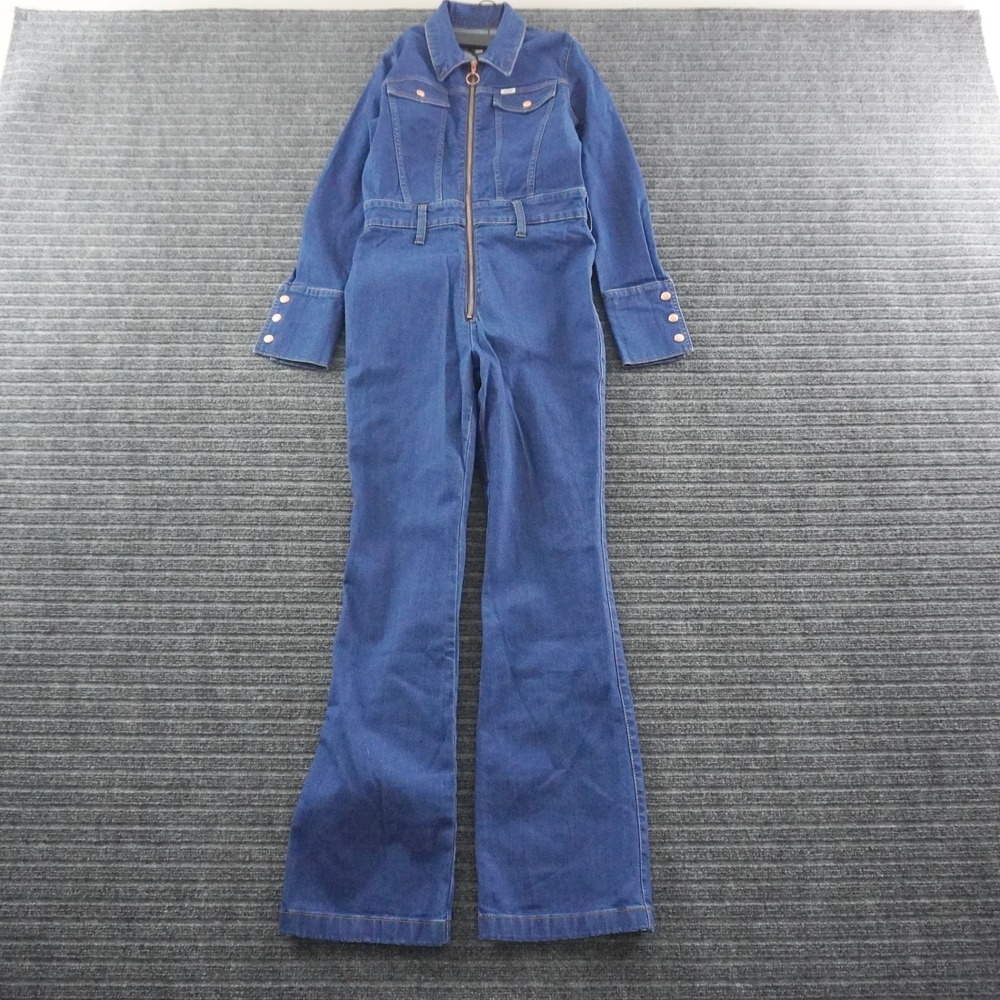 Wrangler x STAUD Denim Jumpsuit Women Size M Blue Flared Leg Zip Front